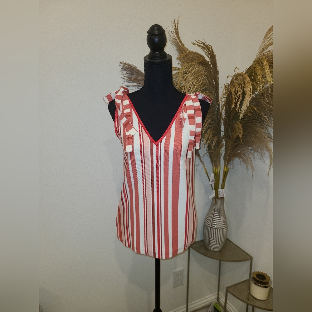 Ann Taylor Striped Tie Shoulder Sweater Ta